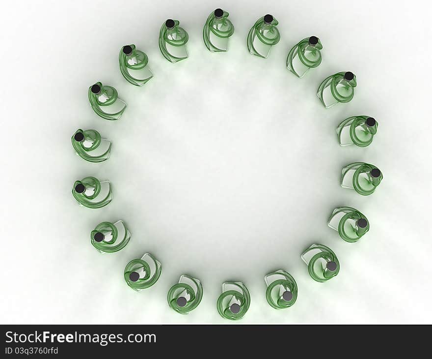 Glass bottles of green glass on a white background №3. Glass bottles of green glass on a white background №3