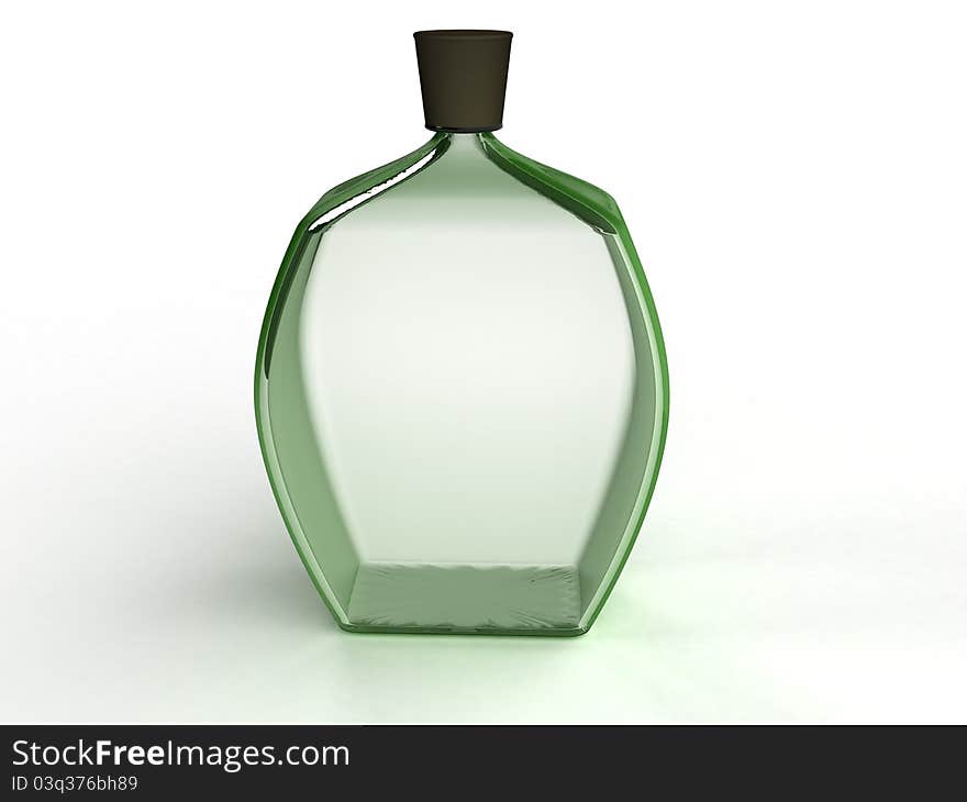 Glass bottle of green glass on a white background №1. Glass bottle of green glass on a white background №1