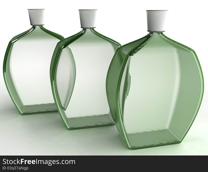 Three glass bottles of green glass №1