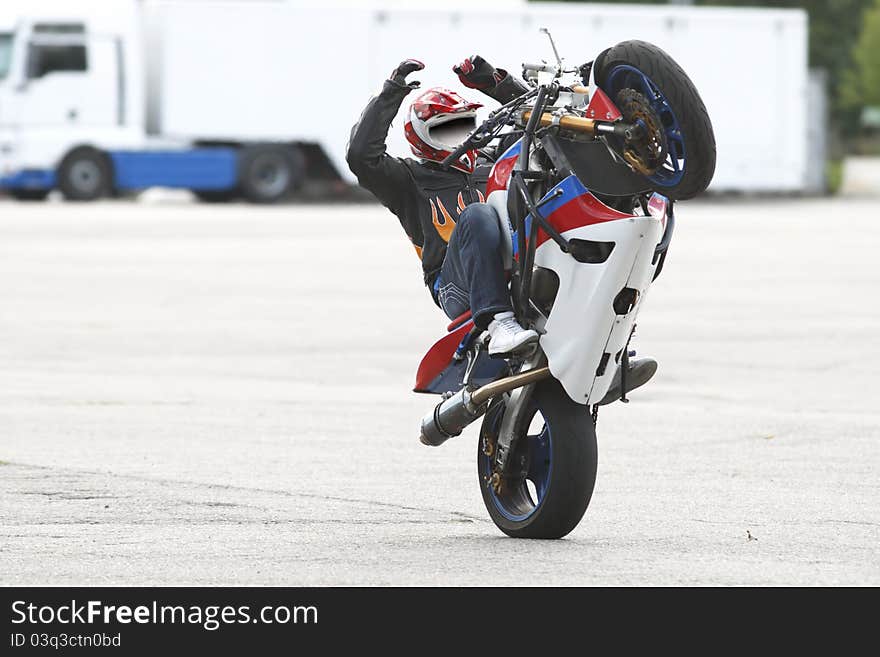 Stunt motorbike on one whell. Stunt motorbike on one whell