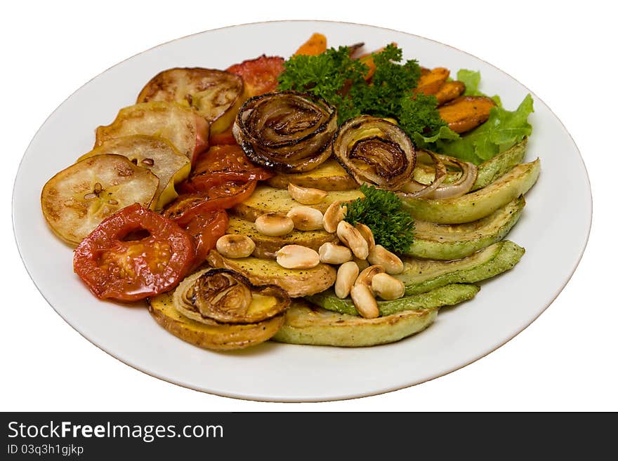 Isolated vegetables on white plate