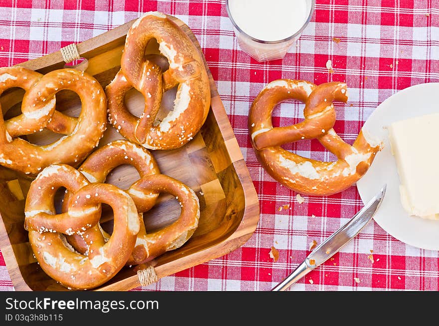 German bavarian breakfast with brezel