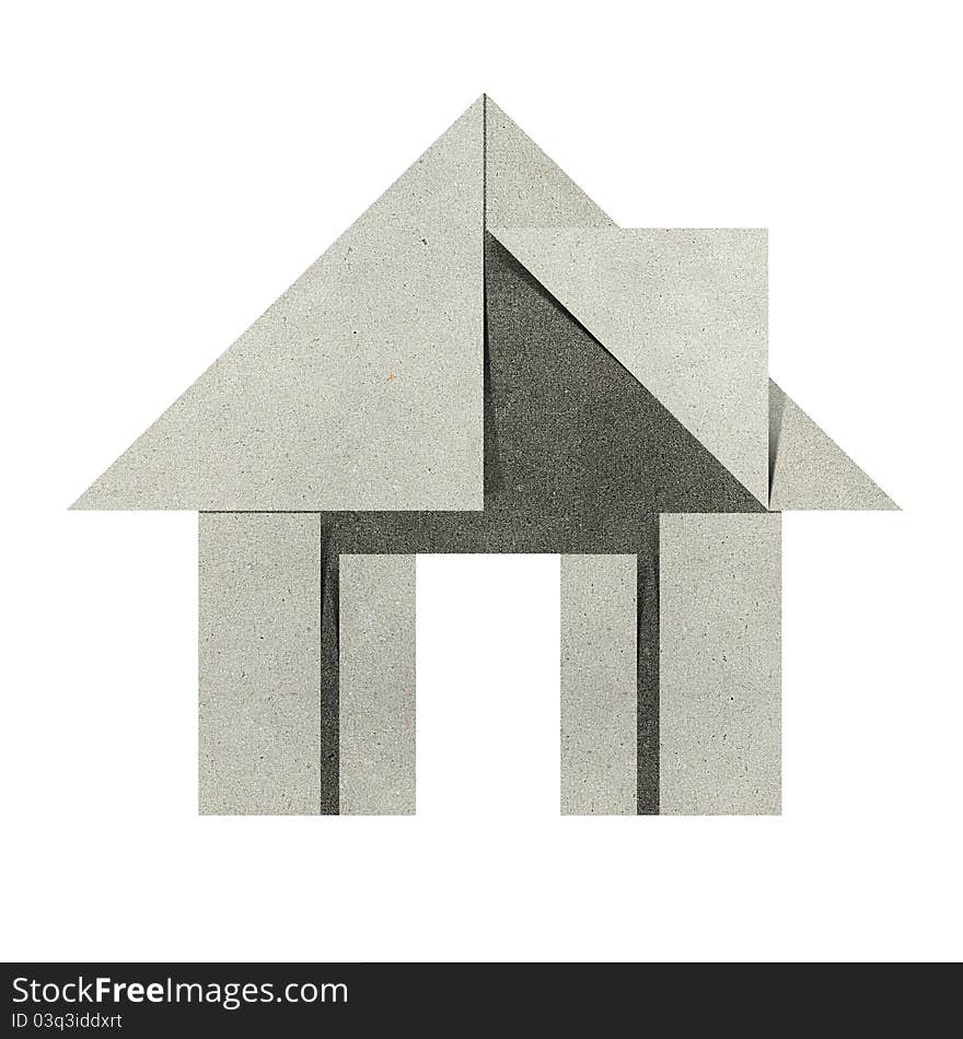 House origami recycled papercraft on white background