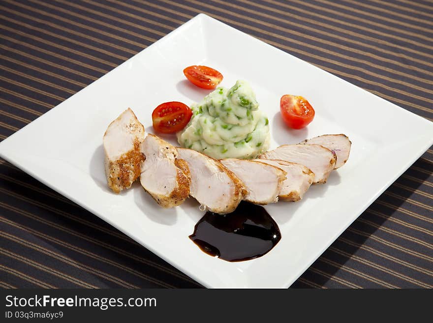 Pork Tenderloin W Potato Puree With Peas