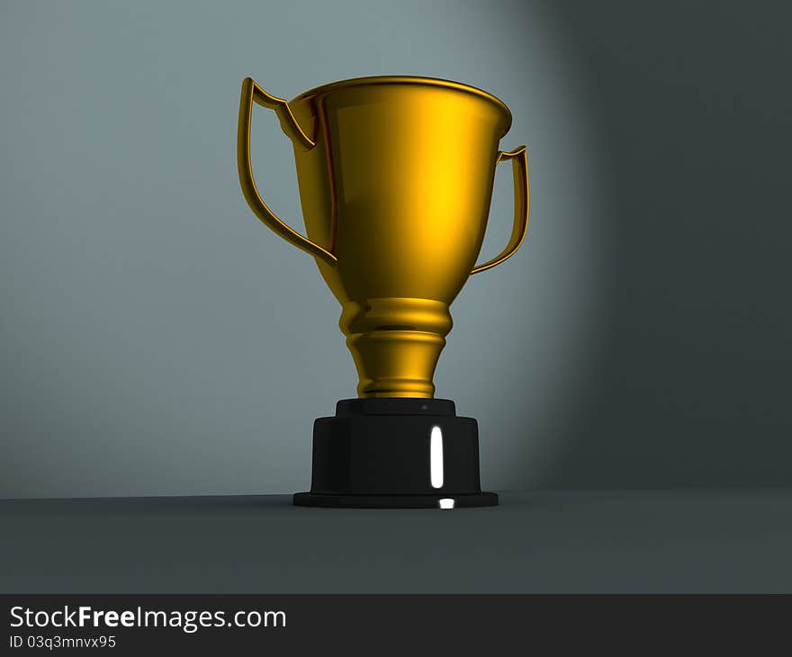 Gold trophy cup on a grey background