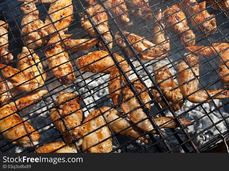 Juicy roasted kebabs on the BBQ