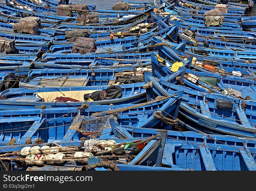 Fishing boats in harbour Essaouira north Atlantic Morocco North Africa