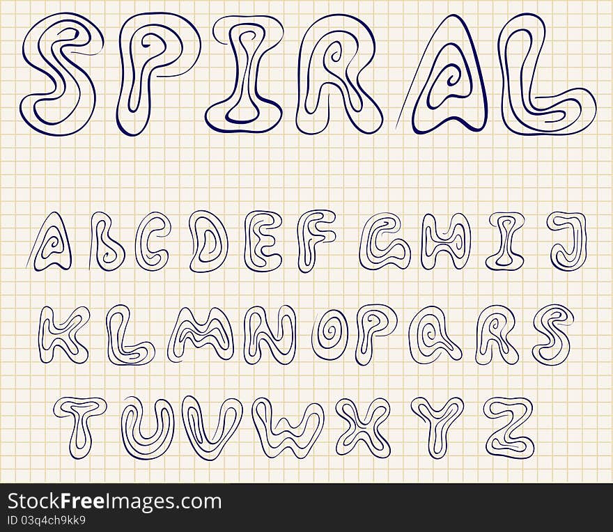 Vector spiral alphabet on a paper sheet