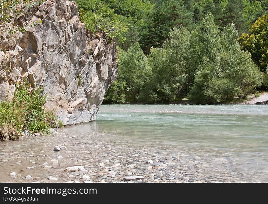 The river Verdon in southern France at the bottom of a gorge. The river Verdon in southern France at the bottom of a gorge