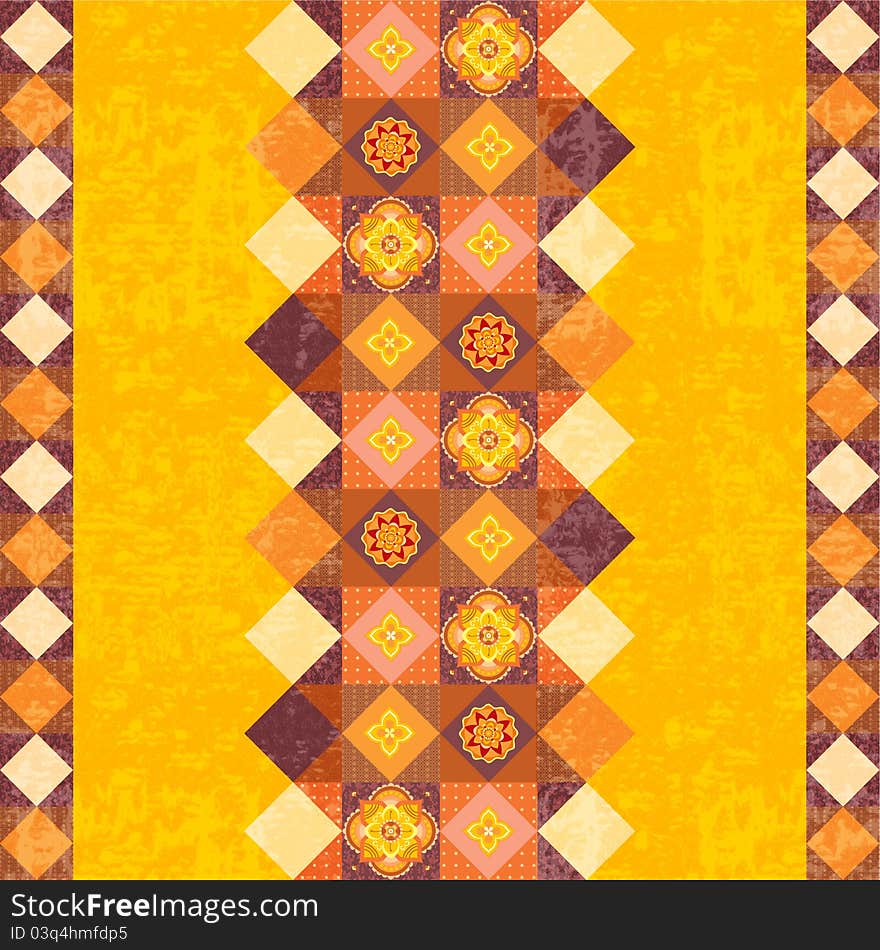 Bright decorative patchwork background with folk motifs. Bright decorative patchwork background with folk motifs