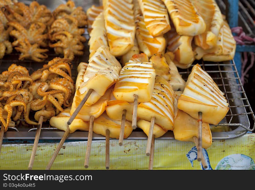 Squid BBQ prepared on the tray