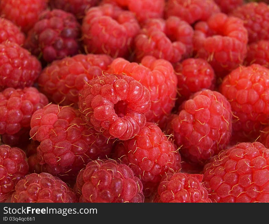 Background of ripe red raspberries . . Background of ripe red raspberries . .