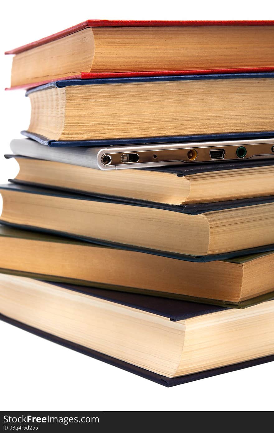 Reader and old books on a white background