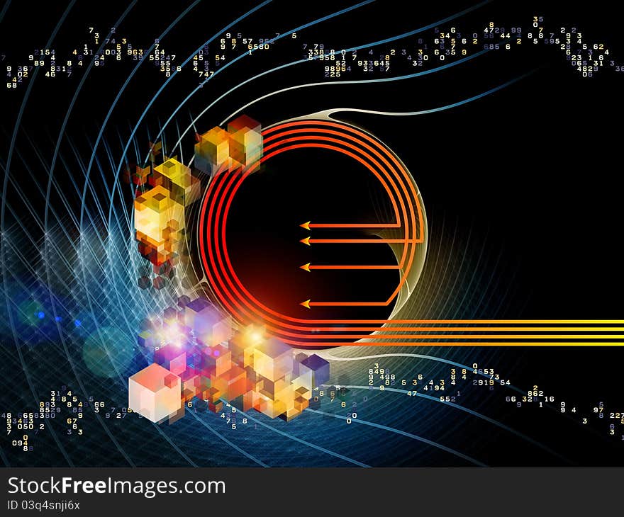 Dynamic interplay of arrows and abstract elements on the subject of motion, speed, dynamism and progress in business and technology. Dynamic interplay of arrows and abstract elements on the subject of motion, speed, dynamism and progress in business and technology