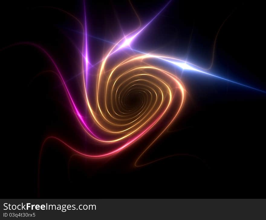 Interplay of colorful fractal lights against plain black background. Interplay of colorful fractal lights against plain black background