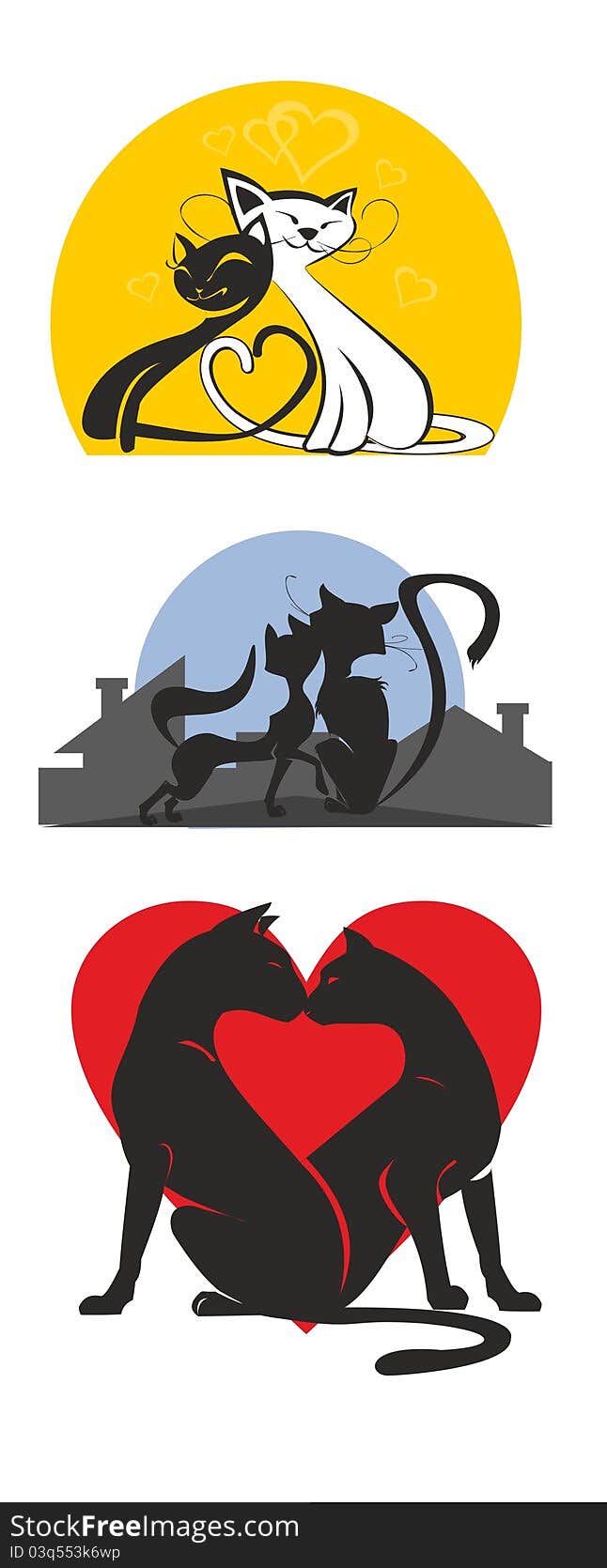 Enamoured cats under the moon. vector