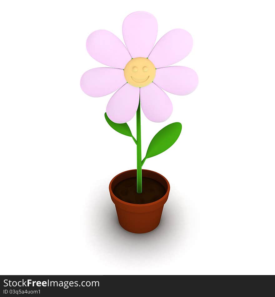 3D illustration of flower smiley