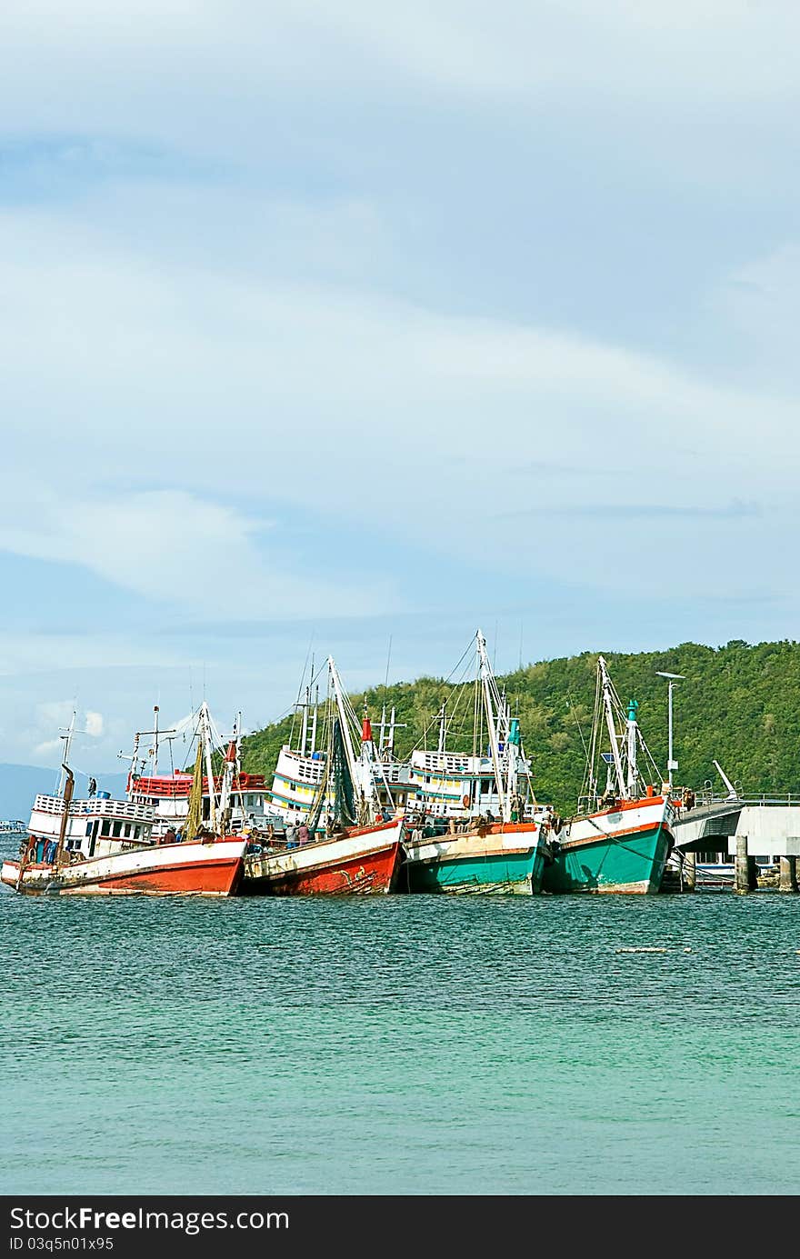 Fishing Boats In Harbor At The Sea Koh Lan