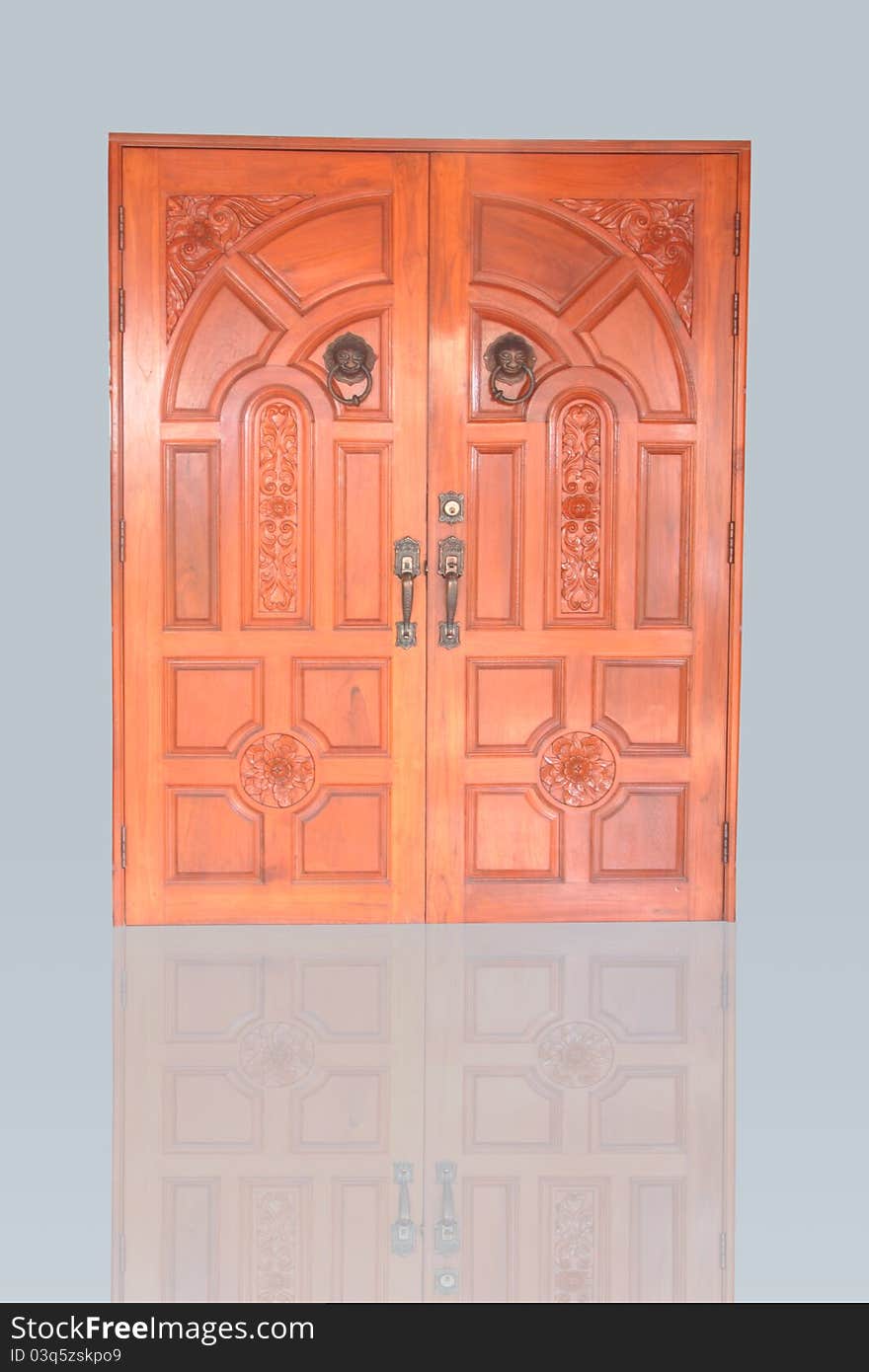 Wood door with reflect for background