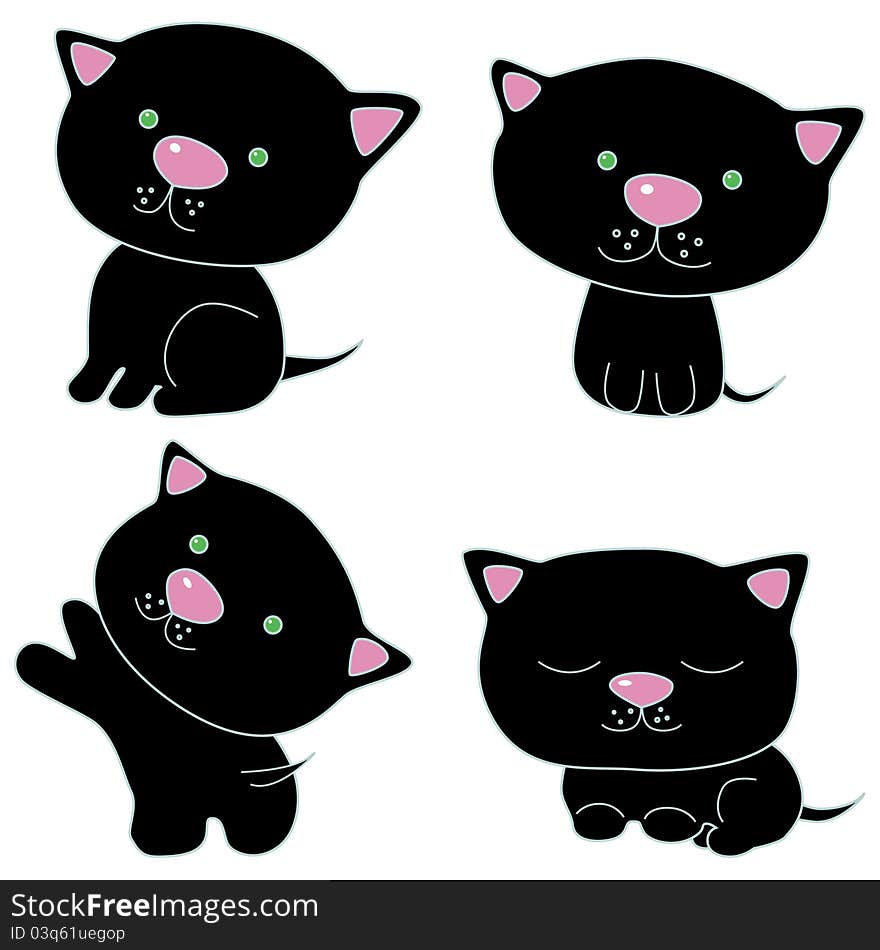 The illustration with black kittens. The illustration with black kittens