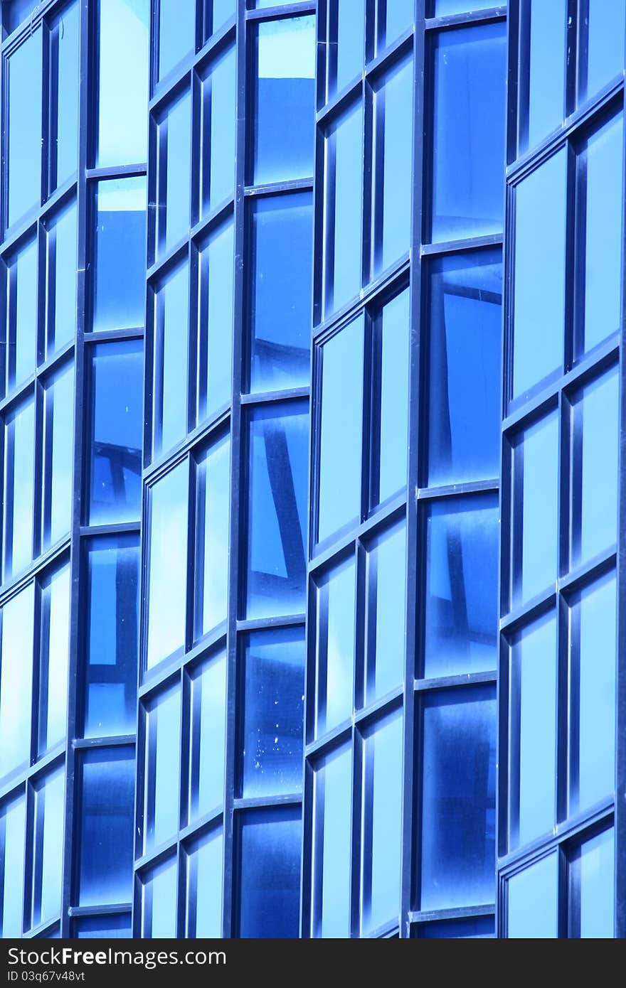 Blue glass wall of building