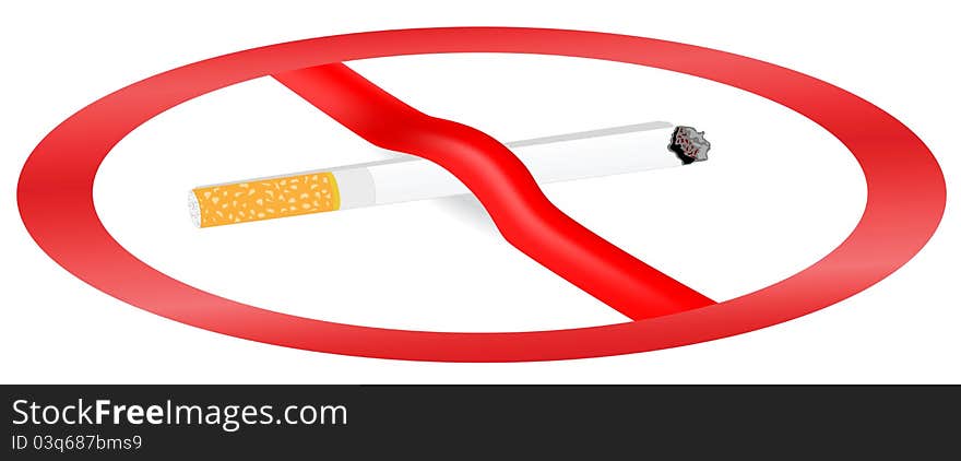 Illustration on the dangers of smoking and the image is crossed with a cigarette. Illustration on the dangers of smoking and the image is crossed with a cigarette