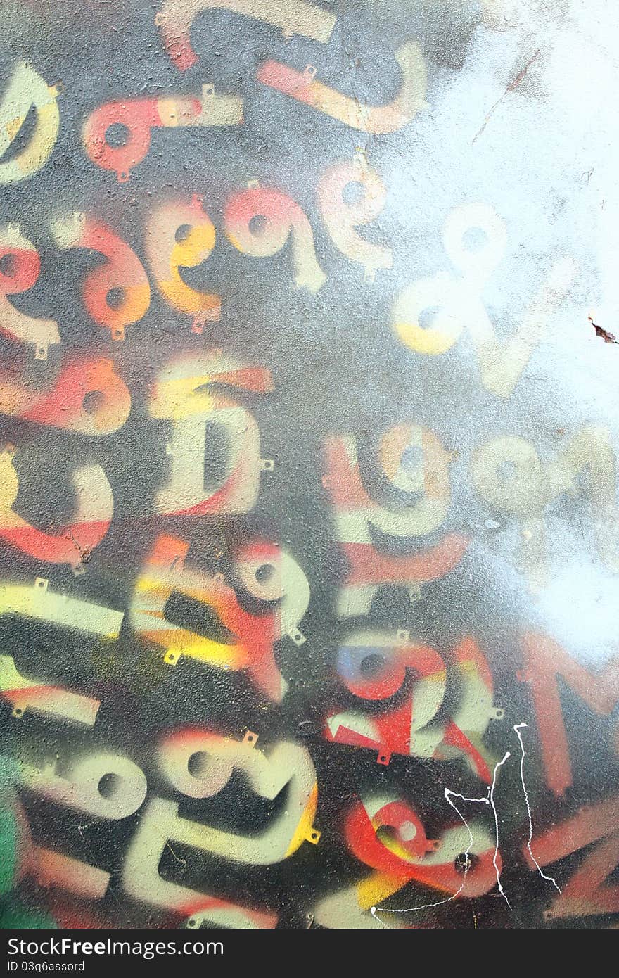 The abstract grunge painted wall background of Thai alphabet