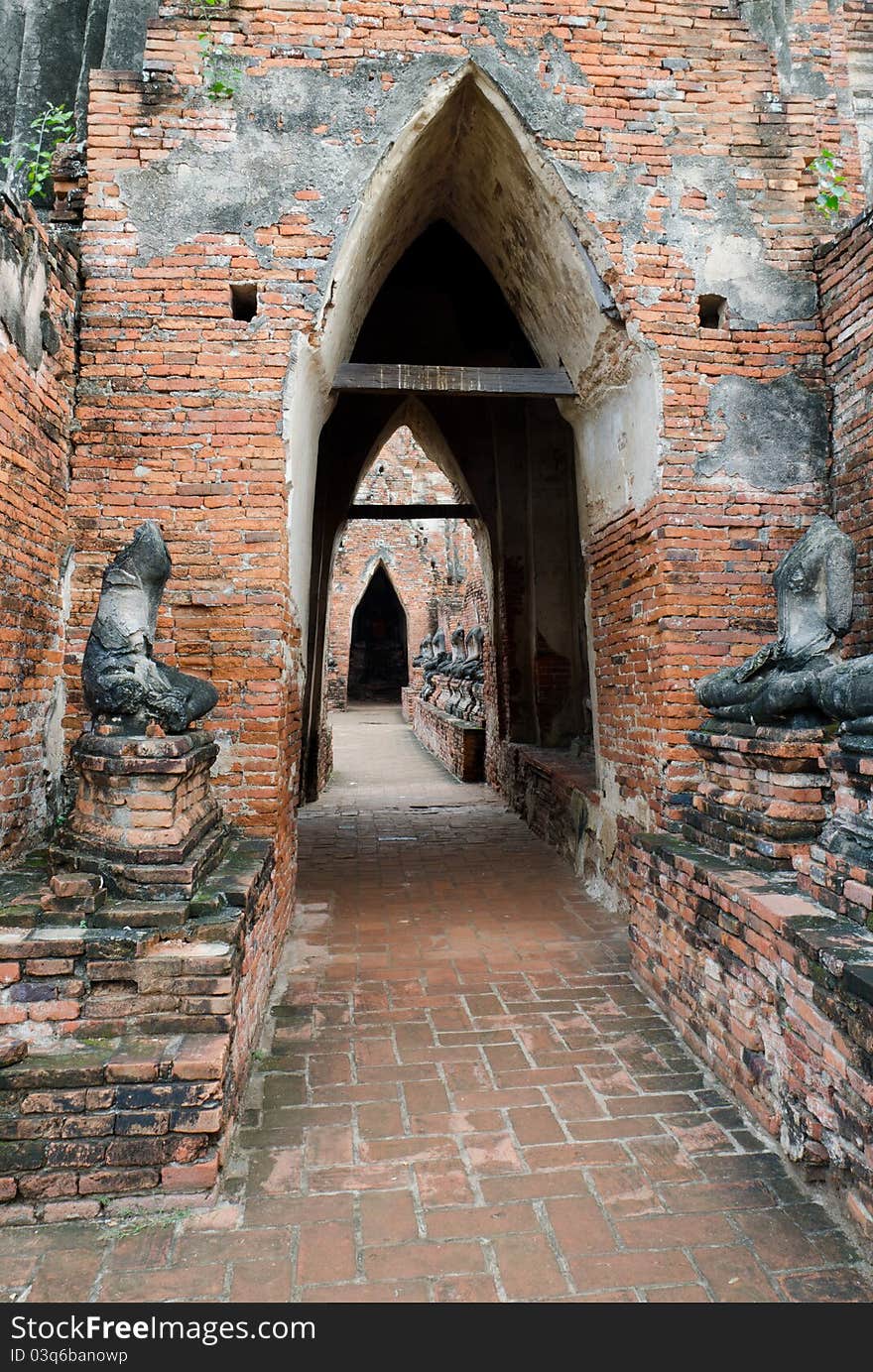 Satellite prang of Thai temple ruins of Wat Chai Wattanaram in Ayutthaya near Bangkok. Satellite prang of Thai temple ruins of Wat Chai Wattanaram in Ayutthaya near Bangkok.