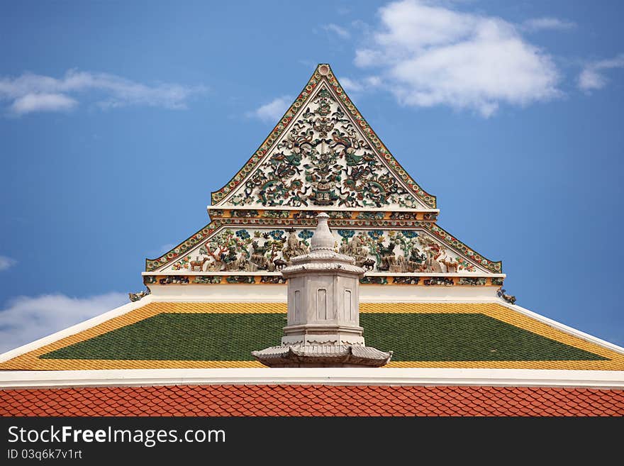 Buddhist temple with blue sky in thailand