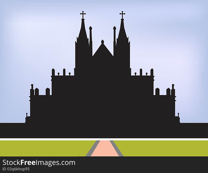 Miracle church silhouette with mesh cloudy background