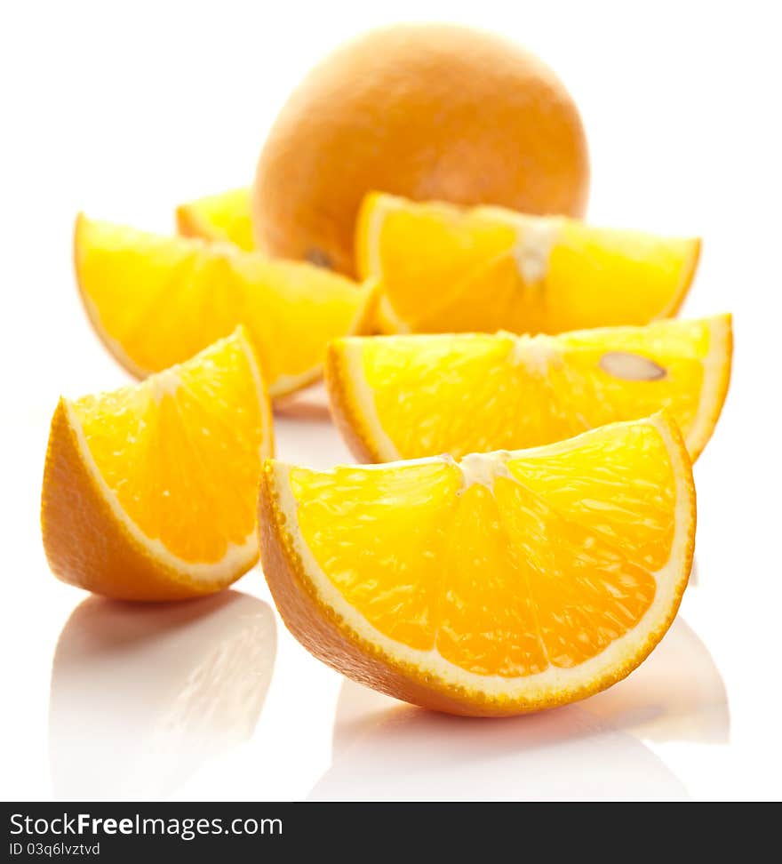 Orange slice on a white background. Orange slice on a white background.