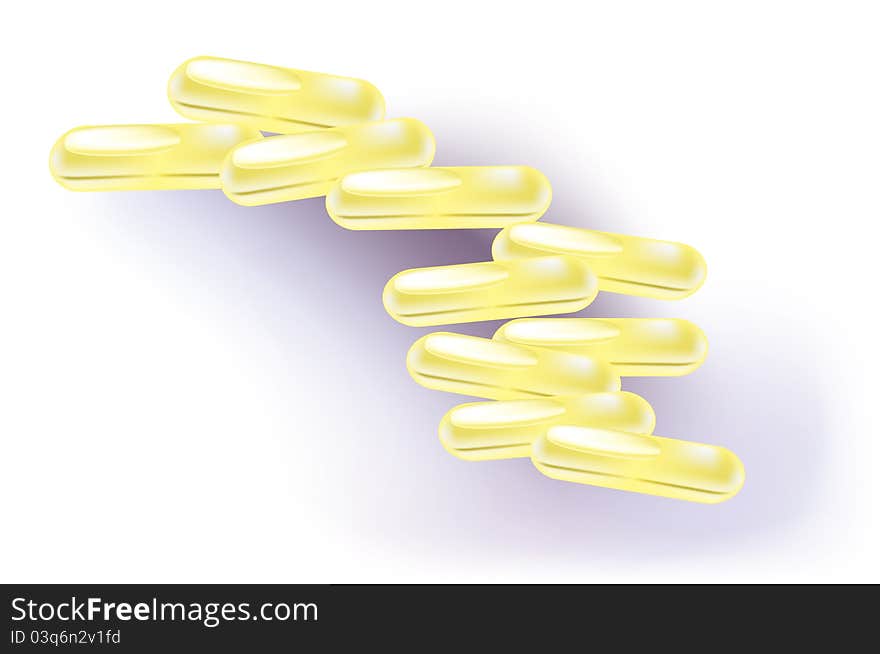 A group of pills with white background