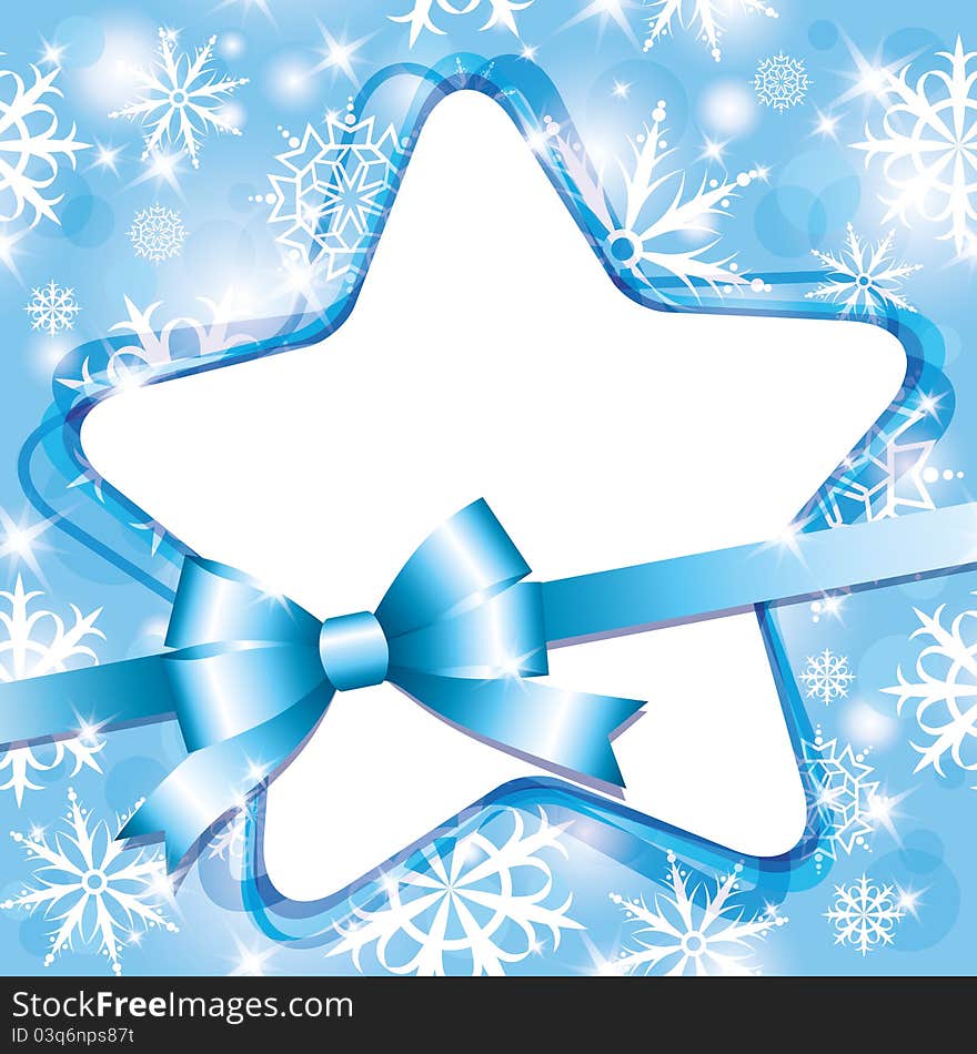 Xmas blue frame with star and bow. Xmas blue frame with star and bow