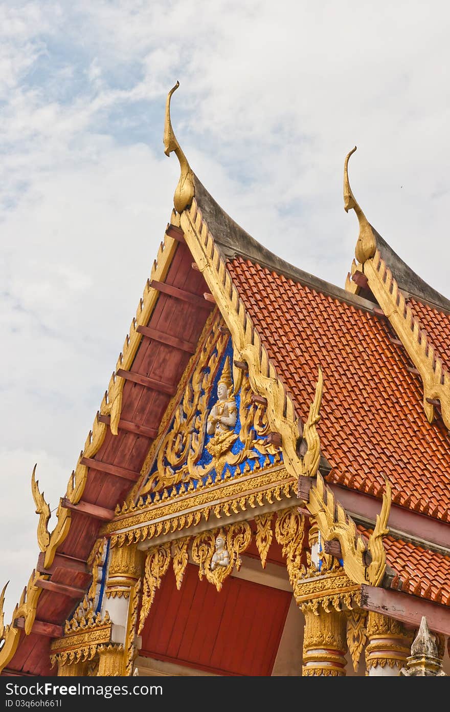 Golden Thailand Temple and Blue Sky