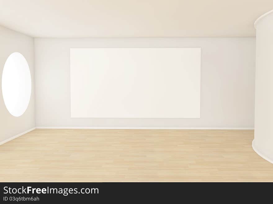 3d rendered empty room with a blank canvas