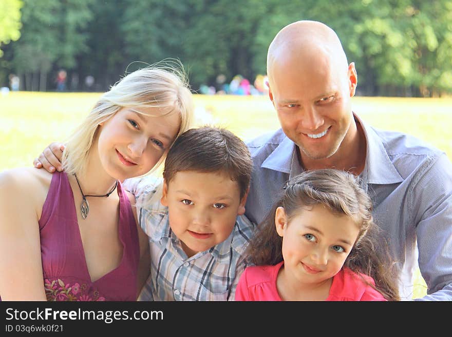 Group portrait of the big and happy family on walk in park. Group portrait of the big and happy family on walk in park