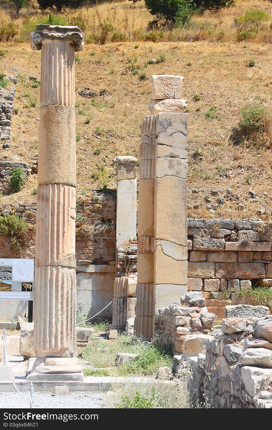 Fragment of an antique column in a city in the Efes, Turkey