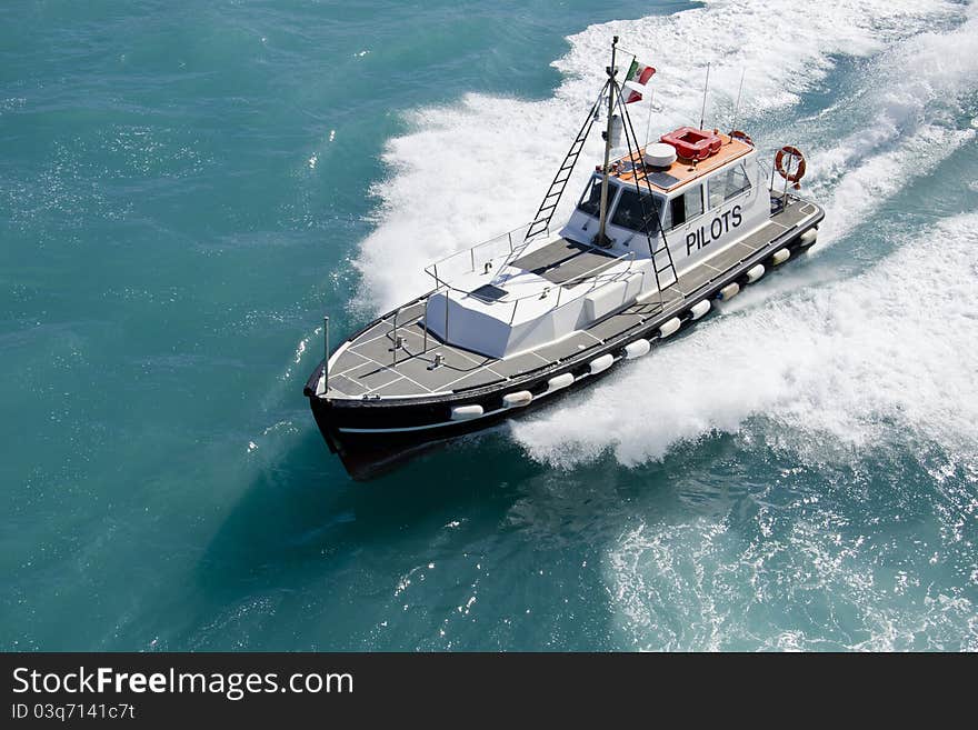 Motorboat pilots front view