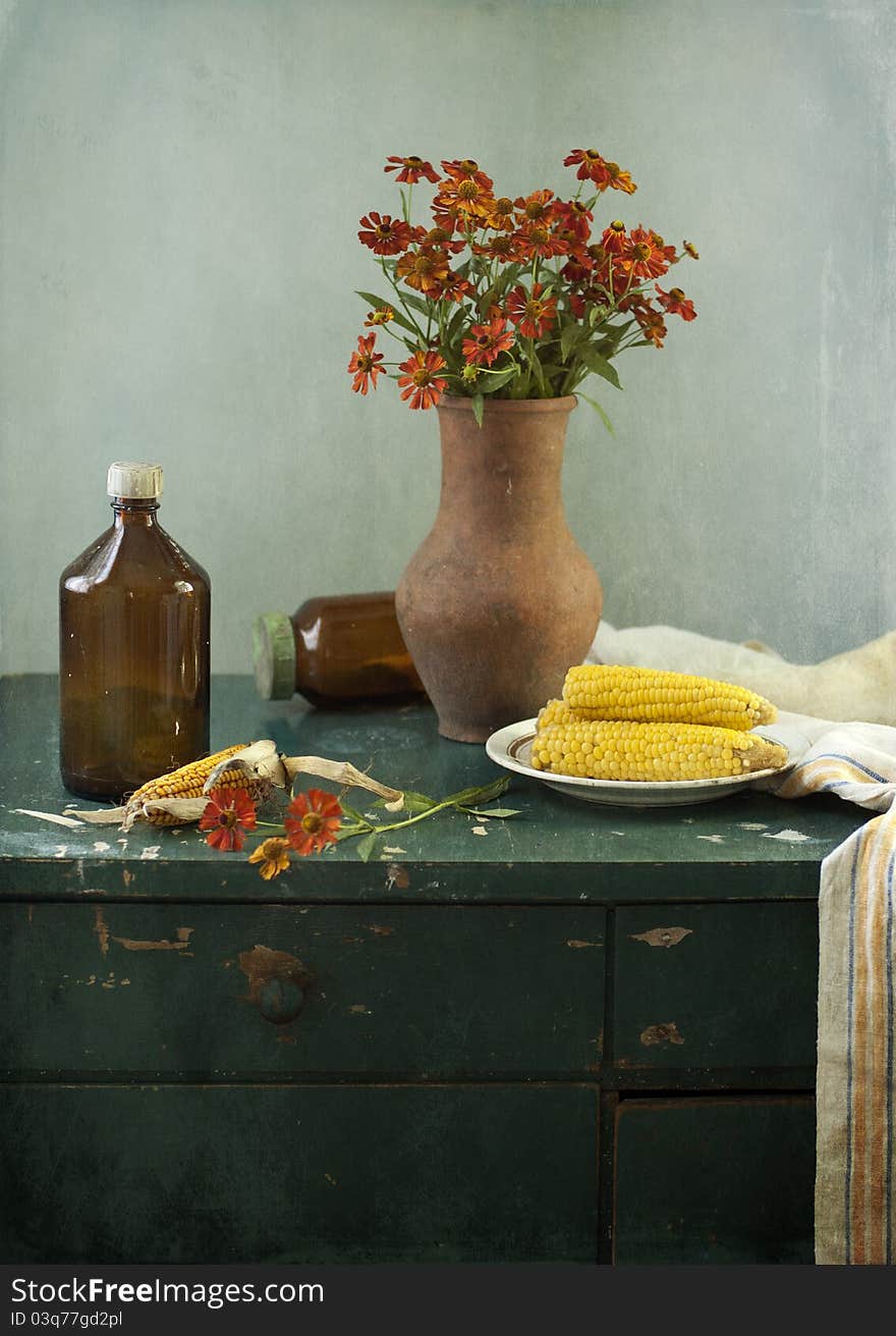 Flowers and corn