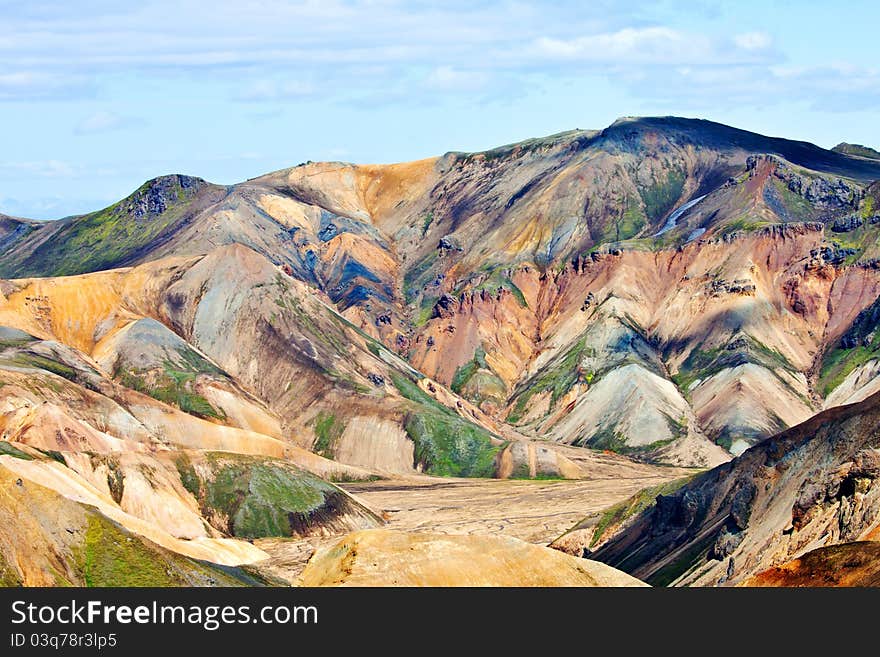 Colorful mountain landscape on sunny day. Iceland