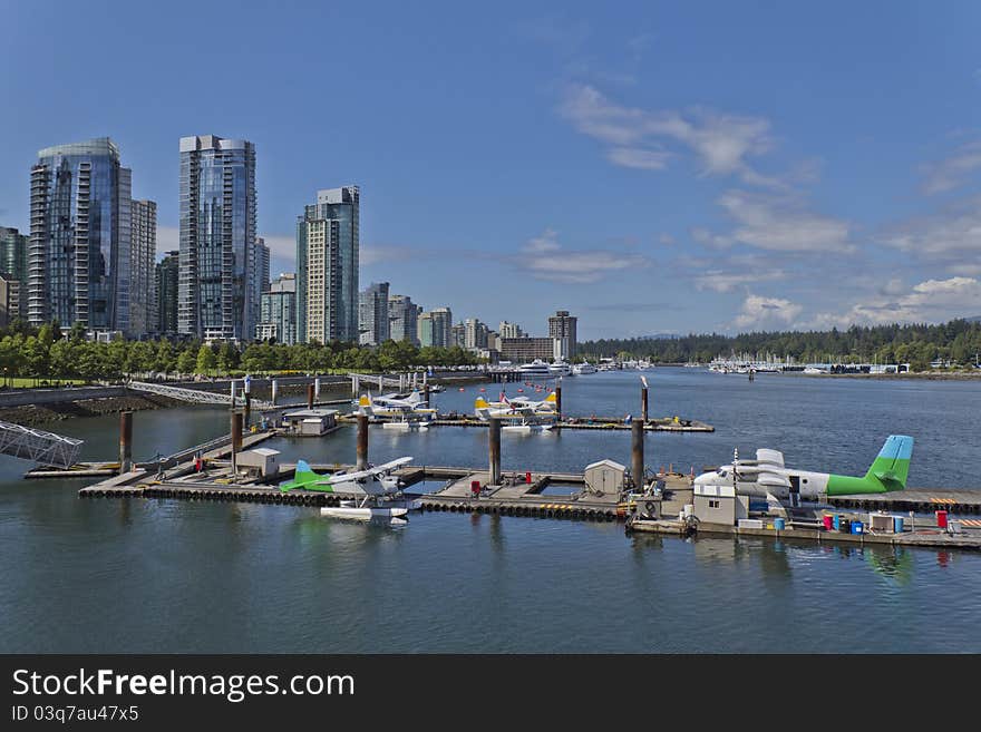 Sea port at Vancouver with hydroplanes. Sea port at Vancouver with hydroplanes