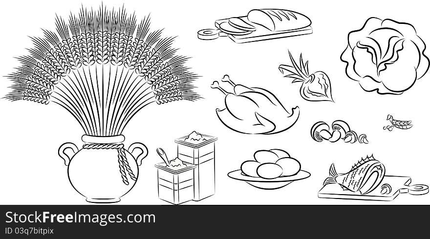 Healthy meal ingredients.illustration for a design