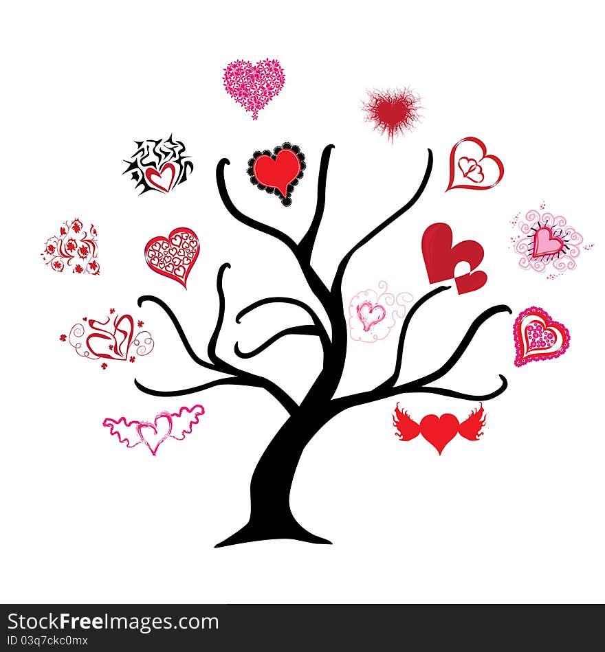 Absract tree with beautiful hearts, symbol of love. Absract tree with beautiful hearts, symbol of love