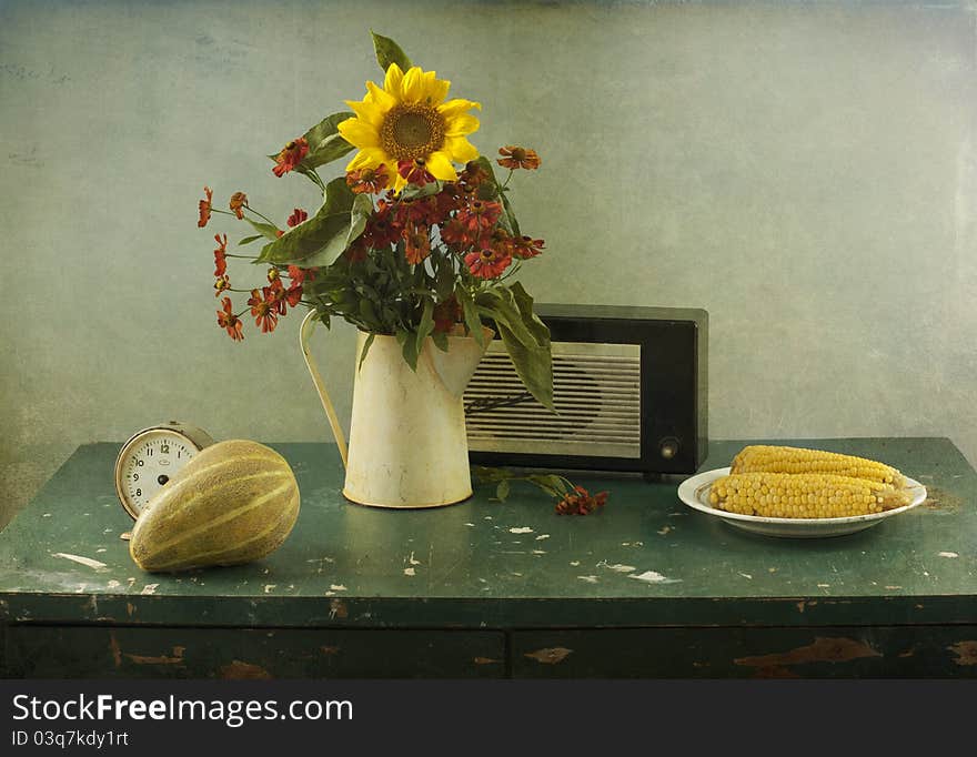 Bouquet Of Flowers And Radio