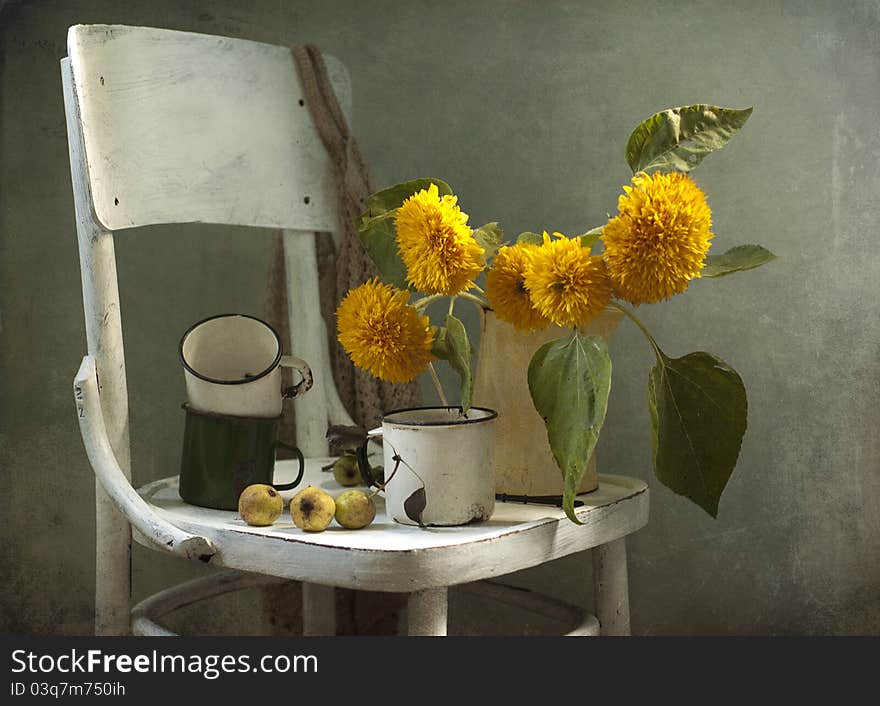 Sunflowers And Old Mugs