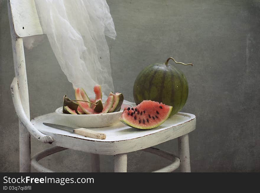 Water-melon On A White Chair