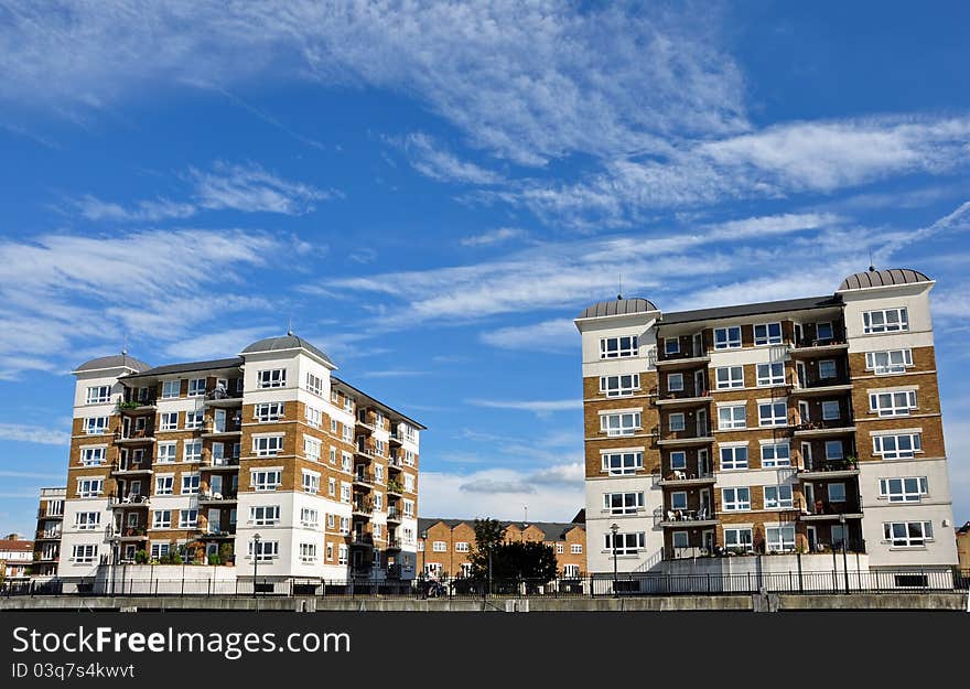 Twin Buildings With Blue Sky Background