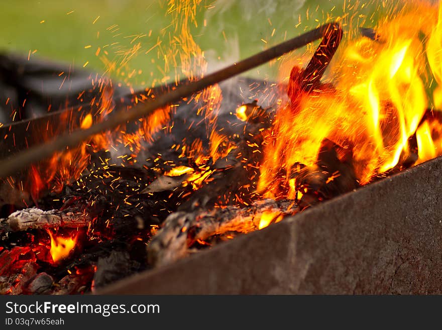 Wood burning in red flames of fire. Wood burning in red flames of fire