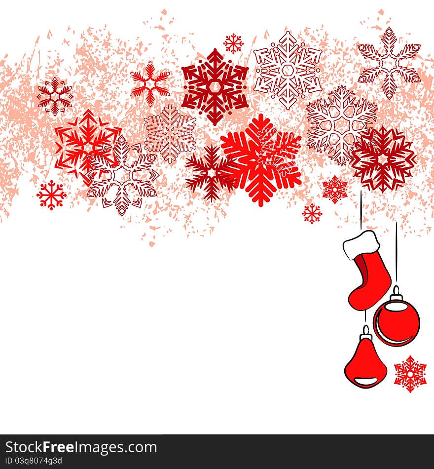 Christmas card with red snowflakes