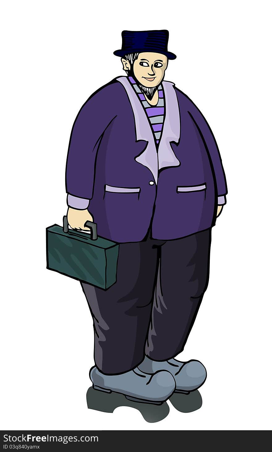 Old fat businesman standing with suitcase